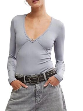 FREE PEOPLE - Victoria Long Sleeve Rib Bodysuit Size S